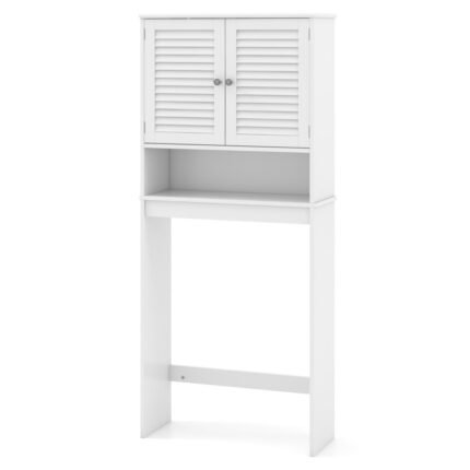 Meuble wc au-dessus des toilettes meuble de toilettes 2 portes à persienne étagère réglable armoire de rangement 66 x 25,5 x 157 cm blanc 20_0008892