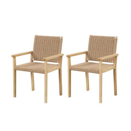 Lot de 2 chaises en bois avec siège en papier tressé chaise de salle à manger moderne avec cadre en bois caoutchouc robuste naturel 20_0005313