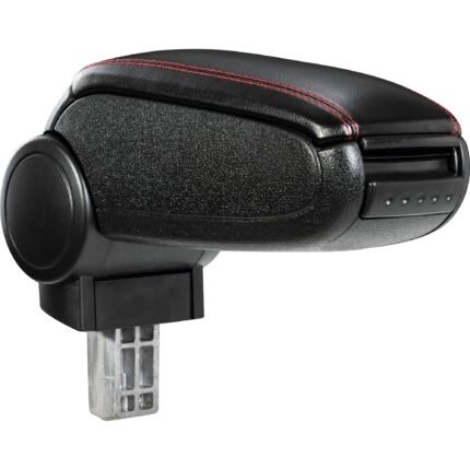 Accoudoir central pour Dacia Logan / Dacia Sandero avec compartiment rembourré cuir-synthétique noir avec des coutures rouges 03_0000426
