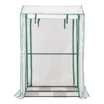 Serre de jardin pour balcon intérieur et extérieur 100 cm x 81 cm x 150 cm  serre portable avec structure en acier blanc 20_0005941