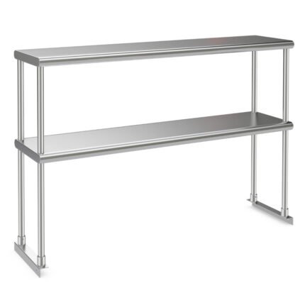 Étagère supplémentaires pour table de travail cuisine acier inoxydable hauteur réglable étagère 2 niveau 122cm de long 20_0005349